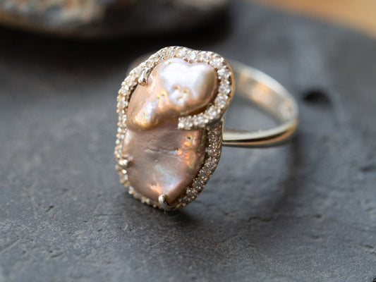 Pearl & Synthetic Diamond Ring - Sippi Jewellery handcrafted piece, view 3
