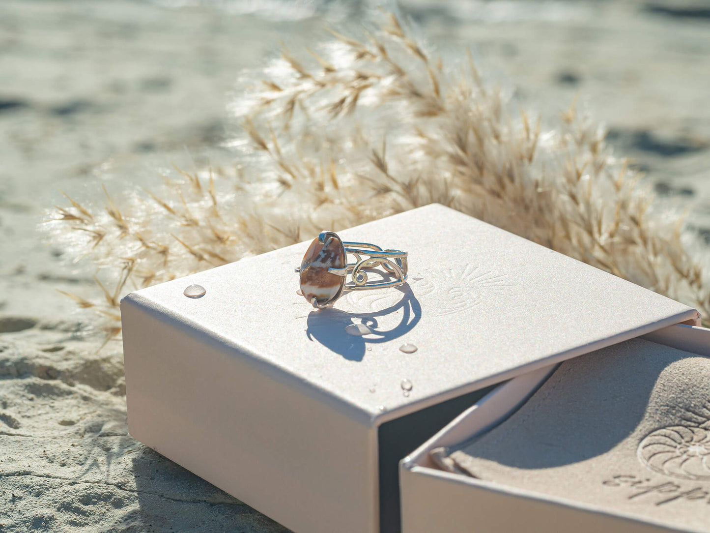 Sterling silver unique seashell ring large