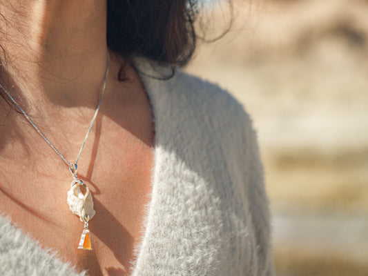 Unique Seashell & Orange Sea glass Pendant Necklace