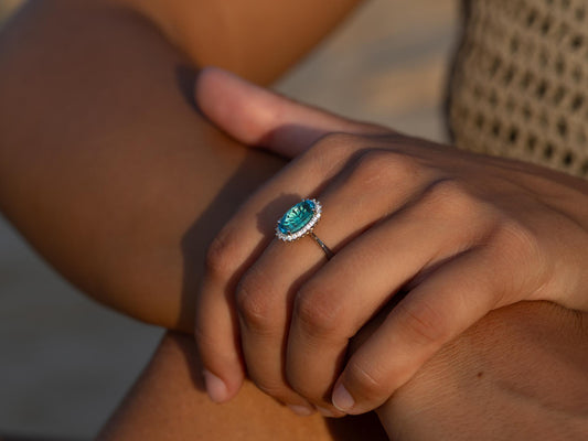 Sea Glass & American Diamond Ring