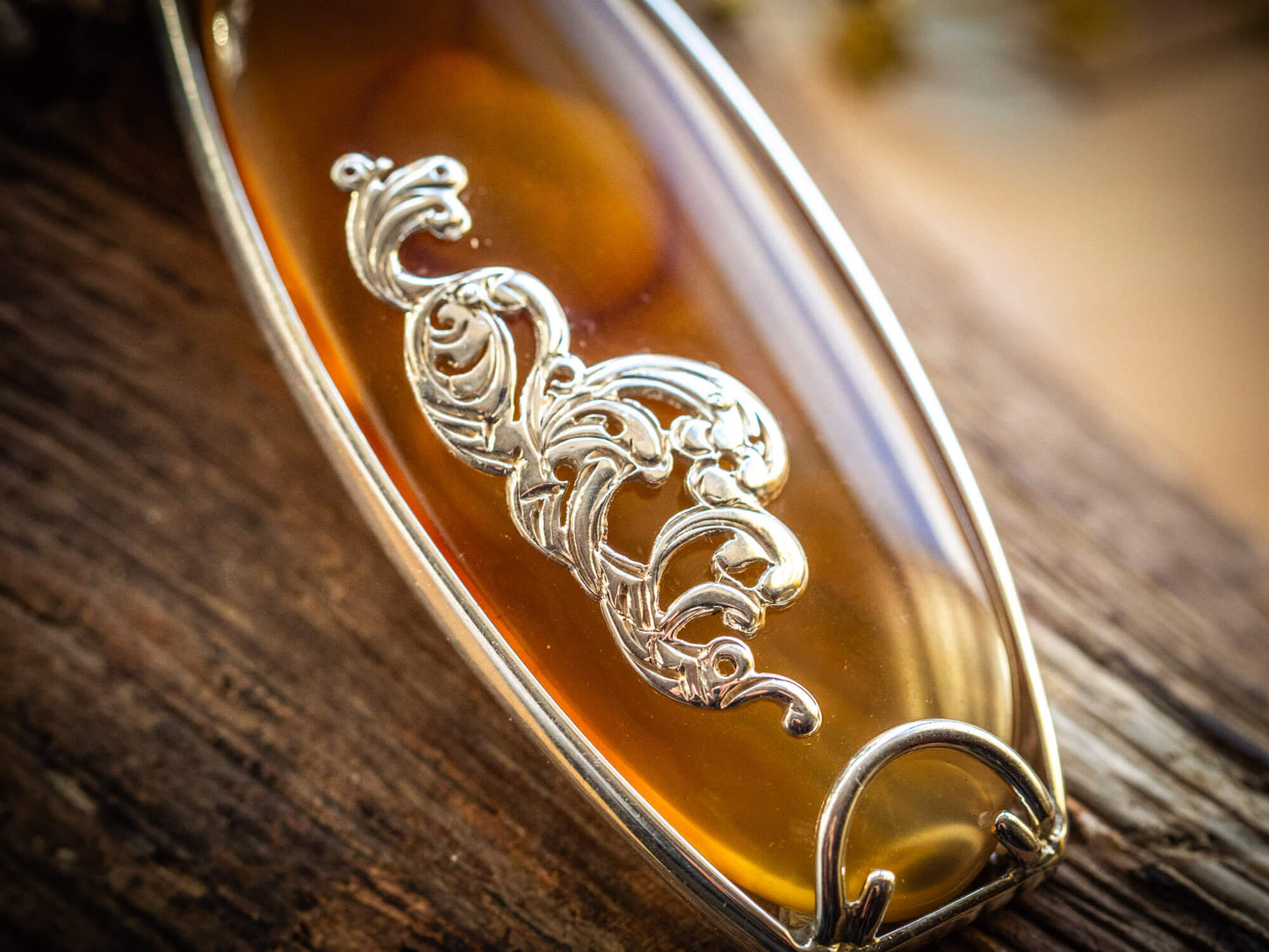 Unique Natural Honey Agate Sterling Silver Pendant Necklace
