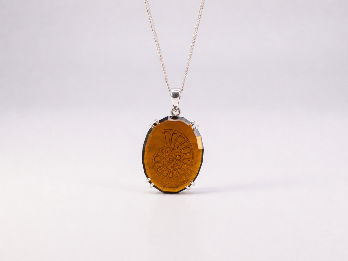 Sterling Silver Amber Sea Glass Spiral Pendant Necklace