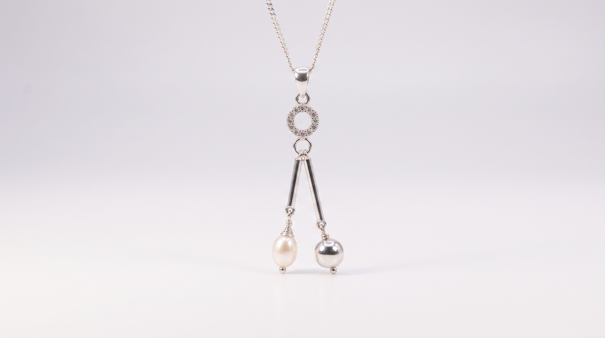 Handcrafted Rhodium-Plated Sterling Silver Moon & Pearl Necklace