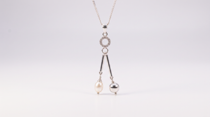 Handcrafted Rhodium-Plated Sterling Silver Moon & Pearl Necklace