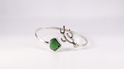 Handcrafted One of a Kind Sterling Silver Sea Glass and Pearl Bangle