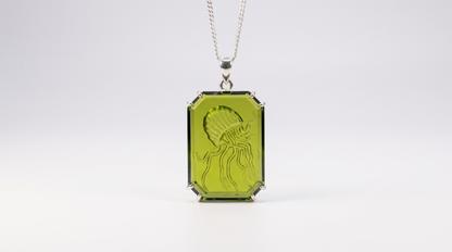 Hand-Carved Sea Glass Jellyfish Pendant Necklace in Rhodium-Plated Sterling Silver
