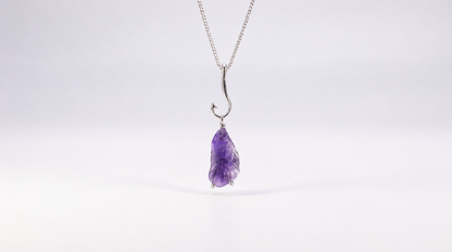 Unique Hand-Carved Amethyst Fish Pendant in Sterling Silver