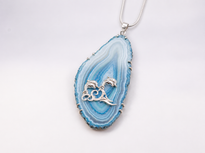 Handcrafted Sterling Silver Blue Agate Slice Necklace