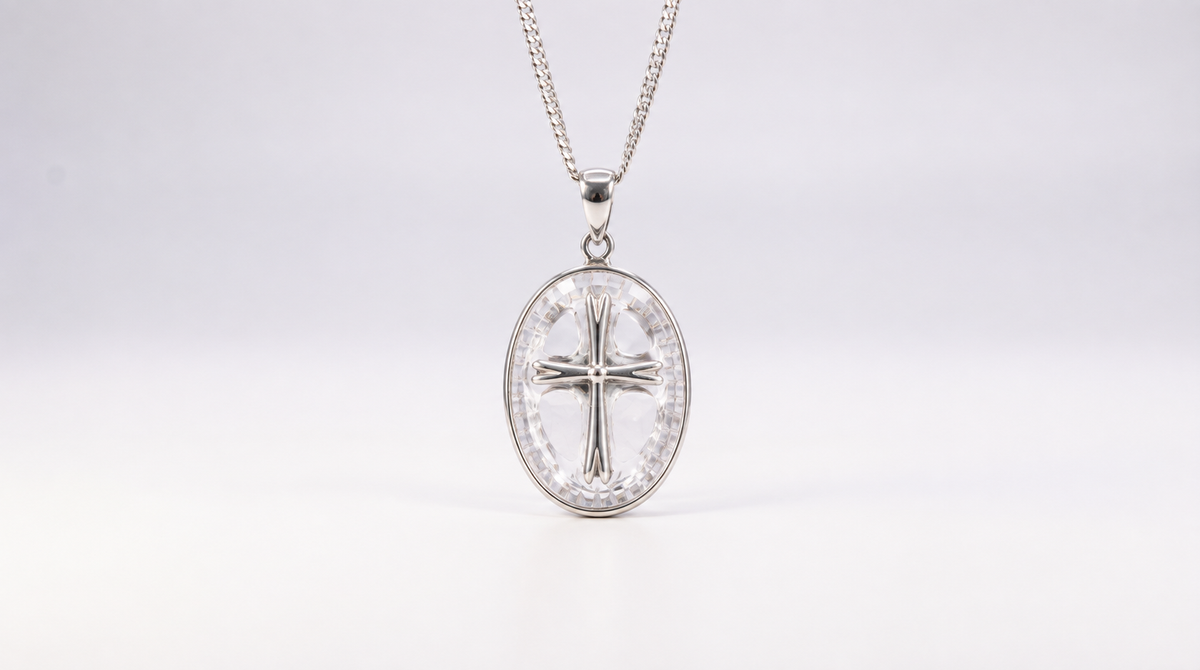 Unique Handcrafted Sterling Silver Natural quartz  & Pearl Cross Pendant – Double-Sided