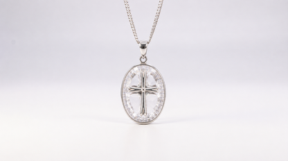 Unique Handcrafted Sterling Silver Natural quartz  & Pearl Cross Pendant – Double-Sided