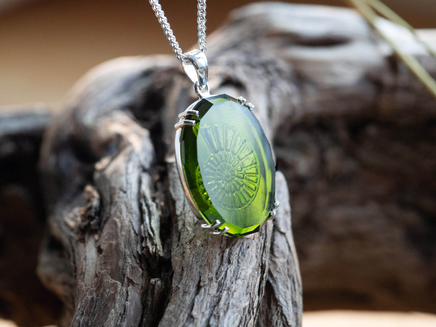 Sterling Silver Green Sea Glass Spiral Pendant