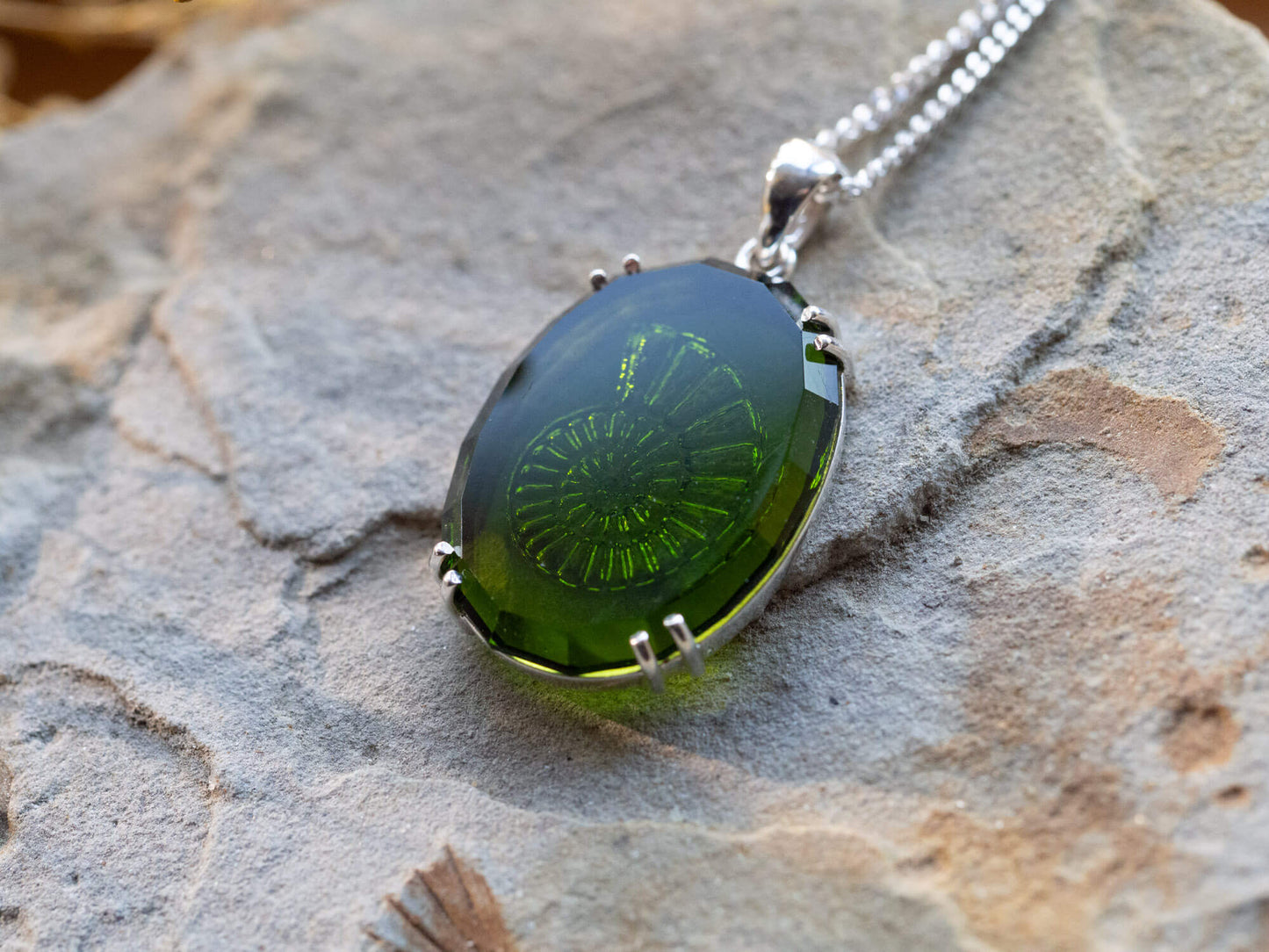 Sterling Silver Green Sea Glass Spiral Pendant