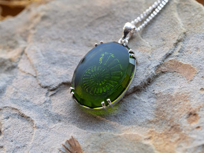 Sterling Silver Green Sea Glass Spiral Pendant