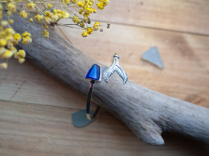 One-of-a-Kind Sterling Silver Whale Tail & Blue Sea Glass Bangle
