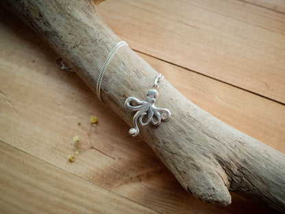 Handcrafted Sterling Silver Mother Octopus Necklace with Pearl