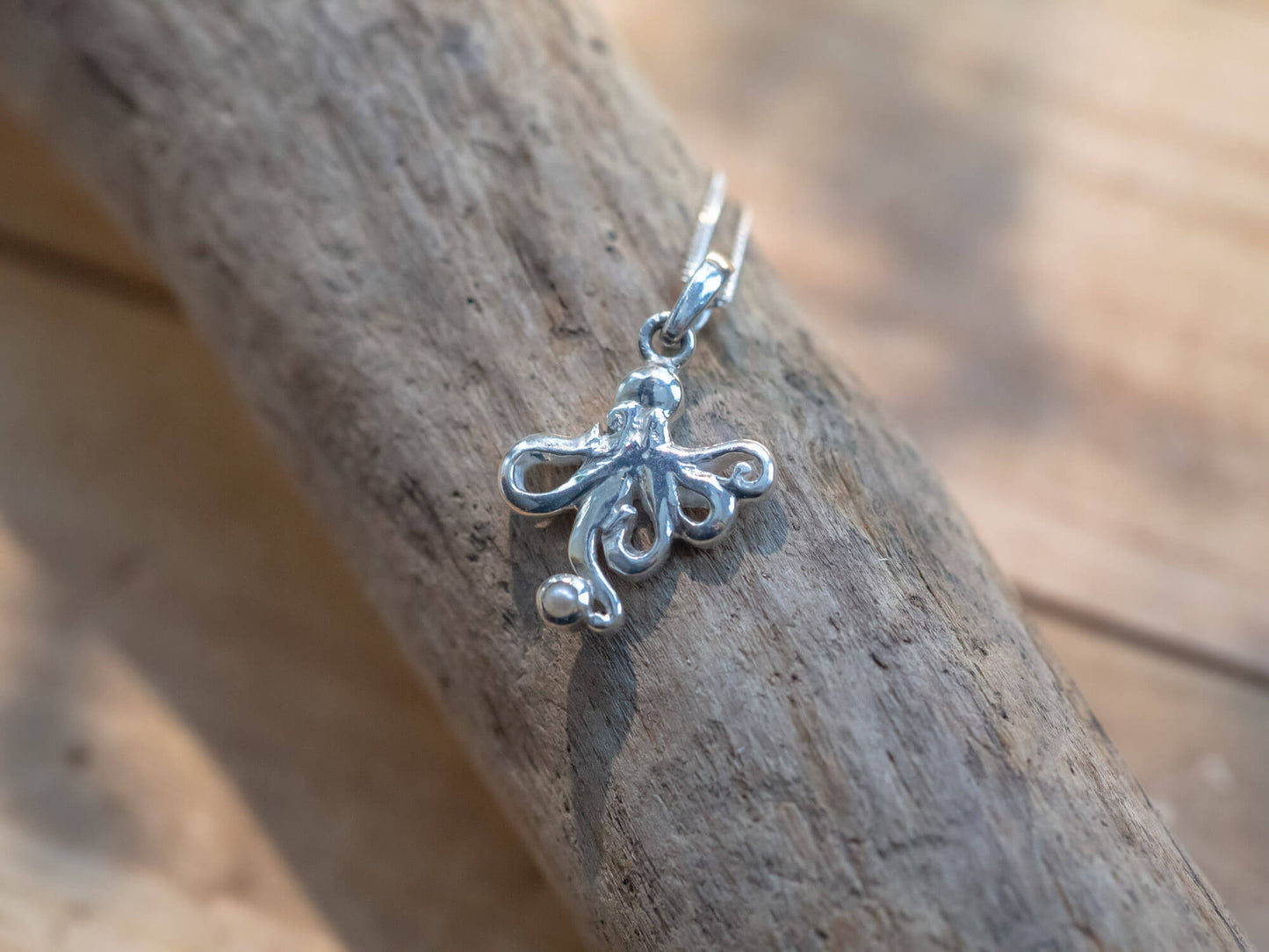 Handcrafted Sterling Silver Mother & Daughter Octopus Necklace with Pearl Set of 2