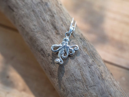 Handcrafted Sterling Silver Mother & Daughter Octopus Necklace with Pearl Set of 2