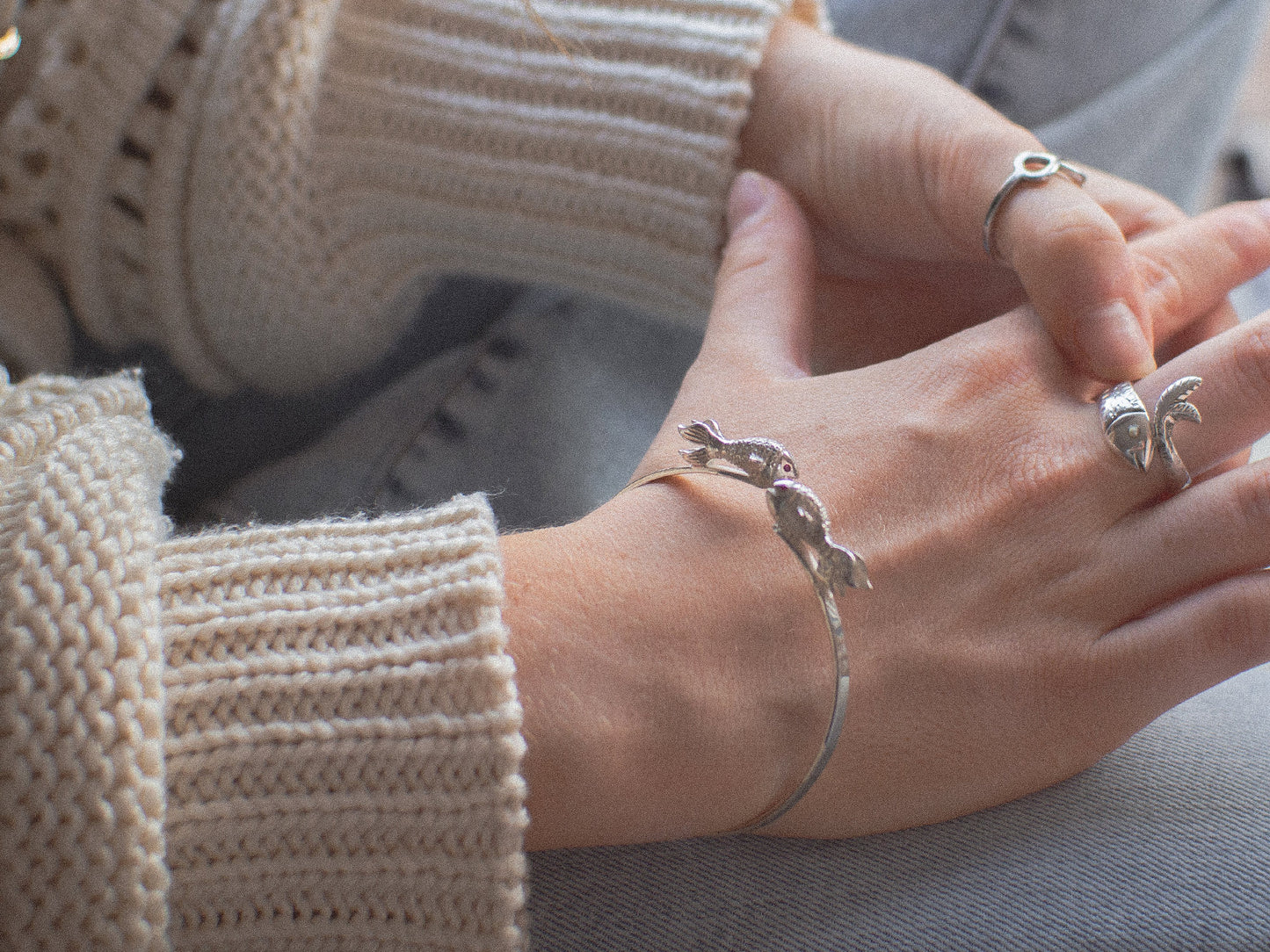 Pisces Sterling Silver Fish Bangle