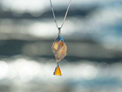 Unique Seashell & Orange Sea glass Pendant Necklace