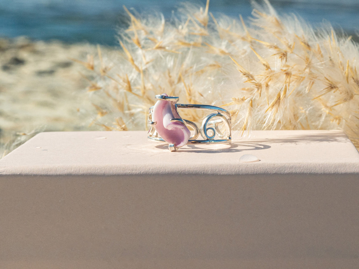 Sterling silver unique Pink seashell ring