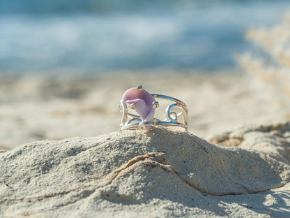 Sterling silver unique Pink seashell ring