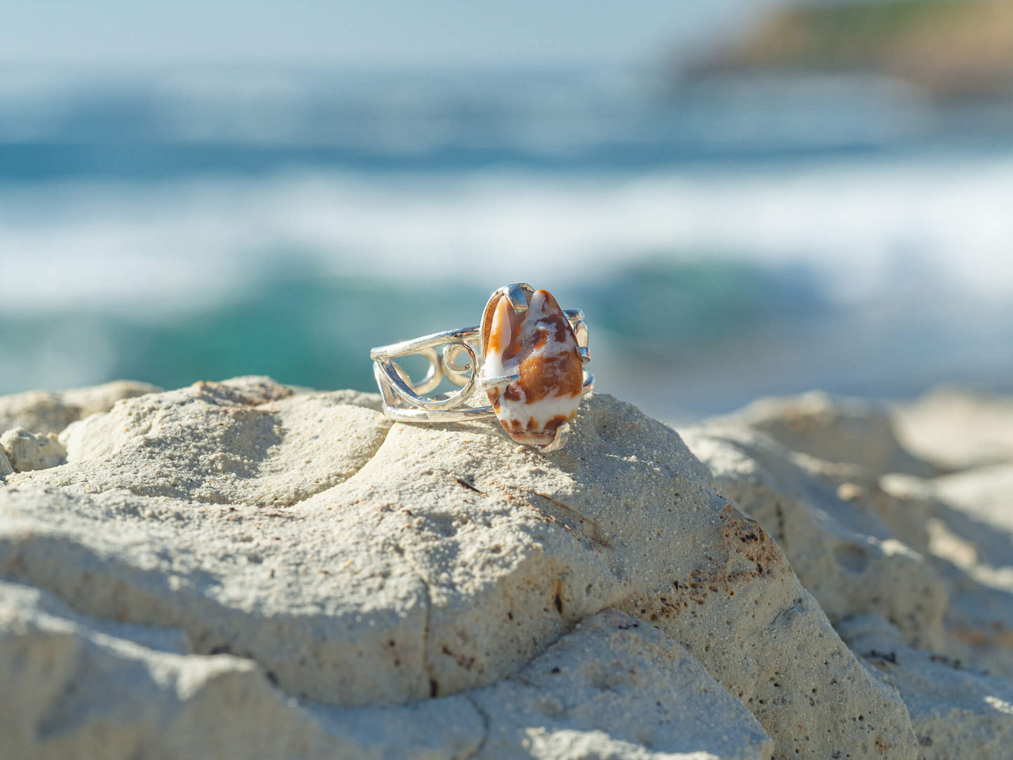 Sterling silver unique seashell ring large