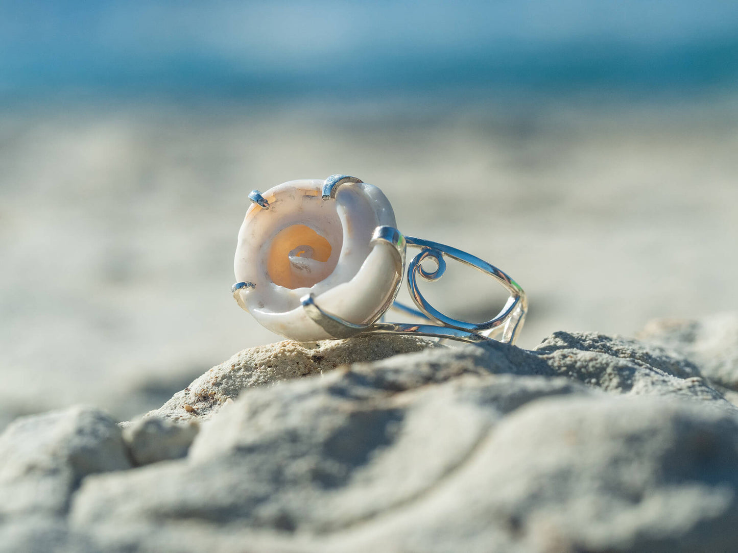 Sterling silver unique seashell Galaxy ring large
