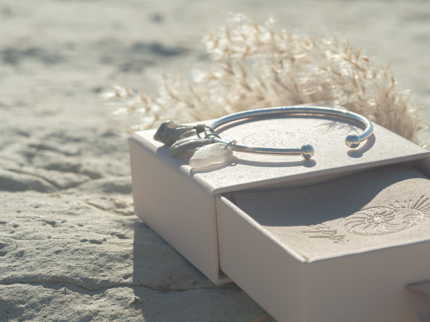 Unique Adjustable Seashell and Sea glass Charm Bangle
