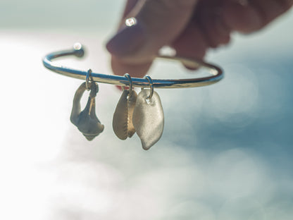 Unique Adjustable Seashell and Sea glass Charm Bangle