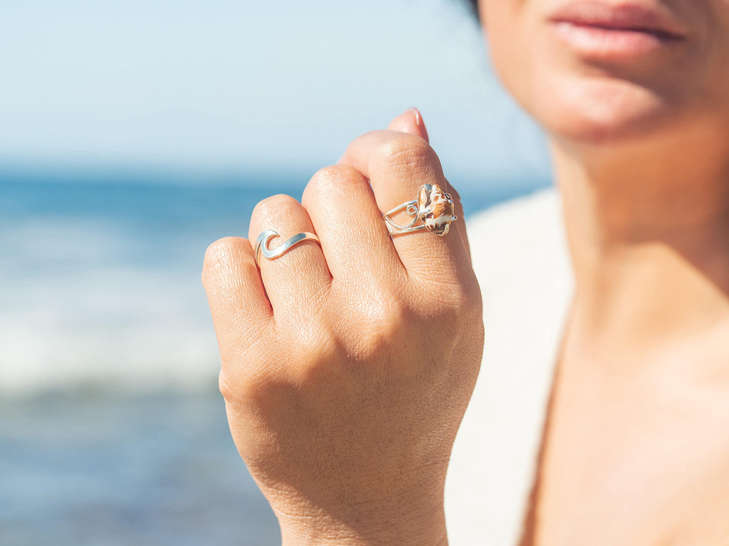 Sterling silver unique seashell ring large