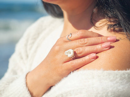 Sterling silver unique seashell Galaxy ring