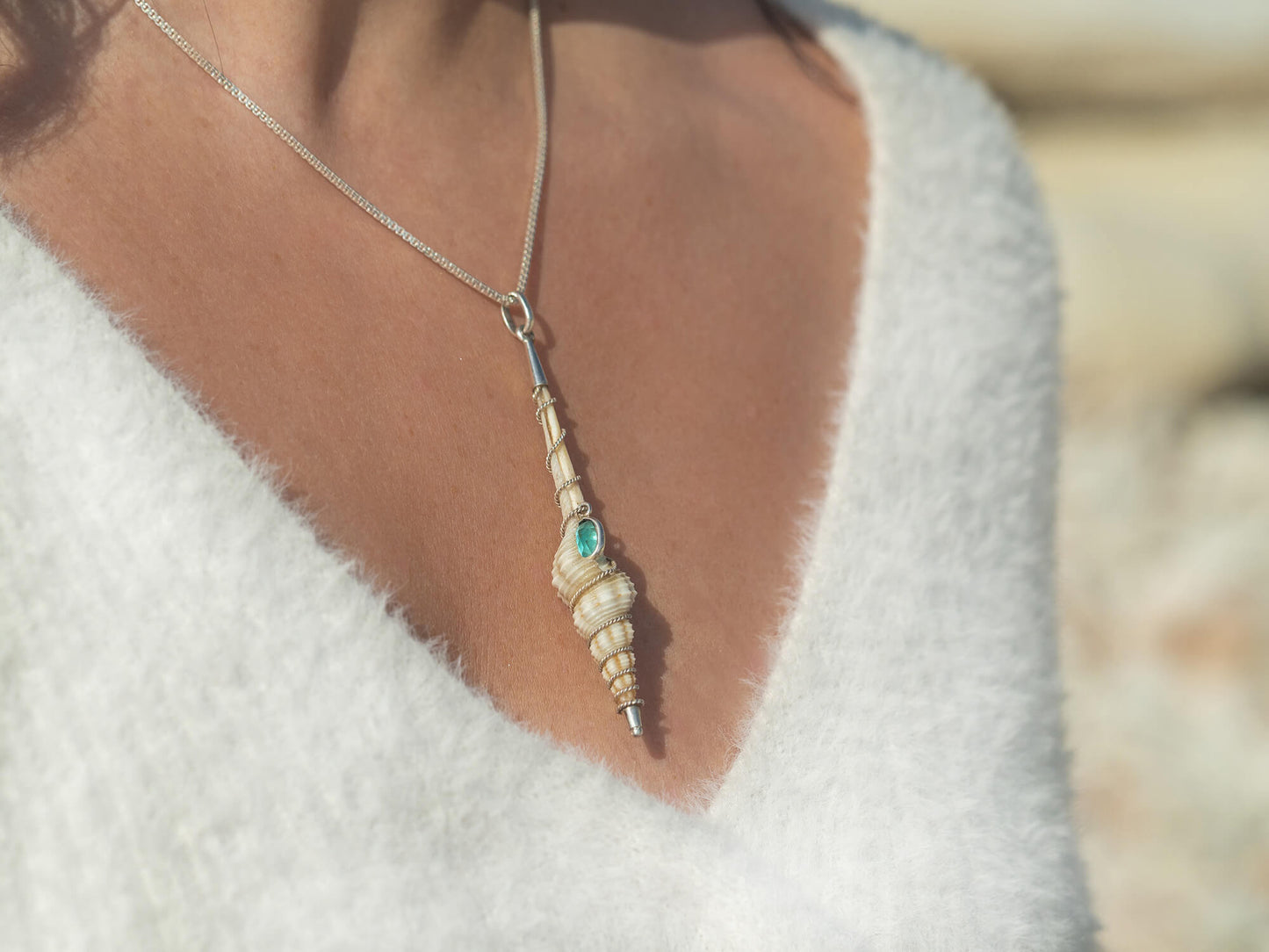 Unique Seashell & Topaz pendant necklace