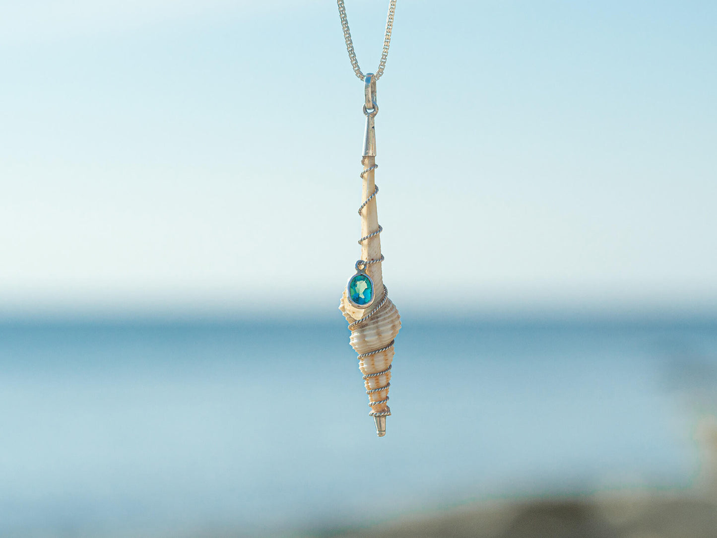 Unique Seashell & Topaz pendant necklace