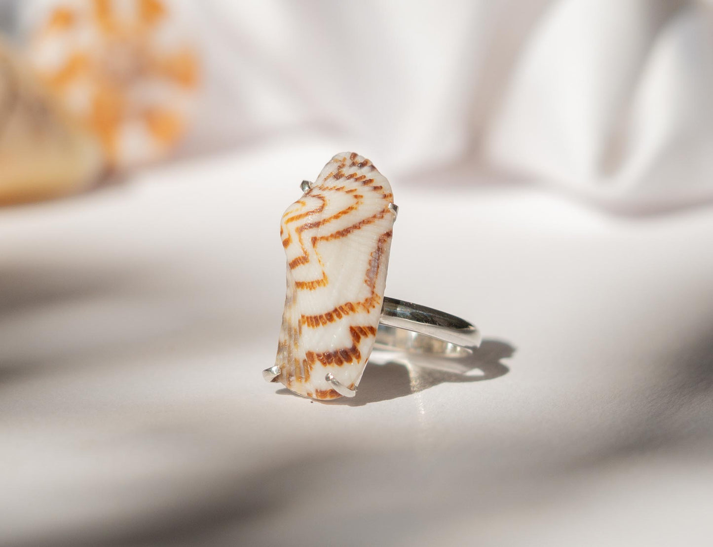 Natural Shell Brown Patterned Ring