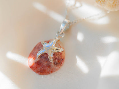 Handmade Sterling Silver Starfish and Natural Shell Pendant Necklace