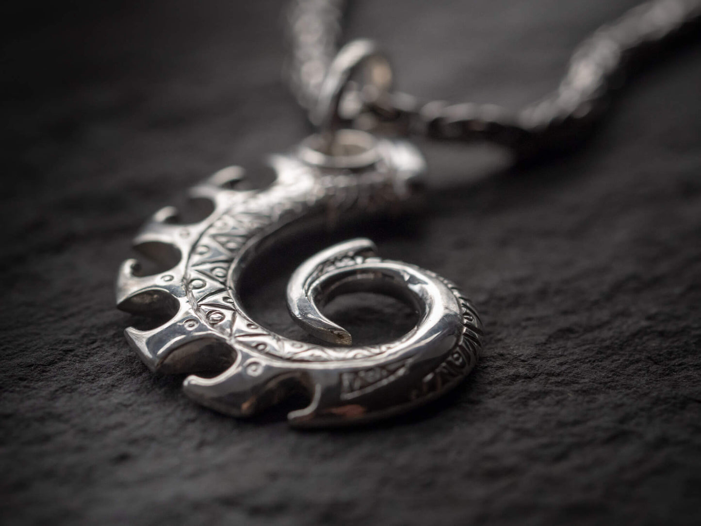 Nautilus Seahorse Guardian Sterling Silver Pendant with Handmade Byzantine Chain