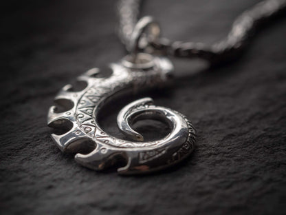 Nautilus Seahorse Guardian Sterling Silver Pendant with Handmade Byzantine Chain