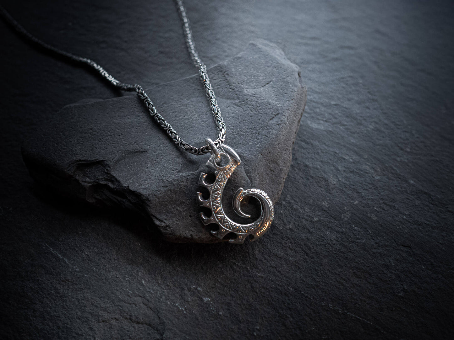 Nautilus Seahorse Guardian Sterling Silver Pendant with Handmade Byzantine Chain