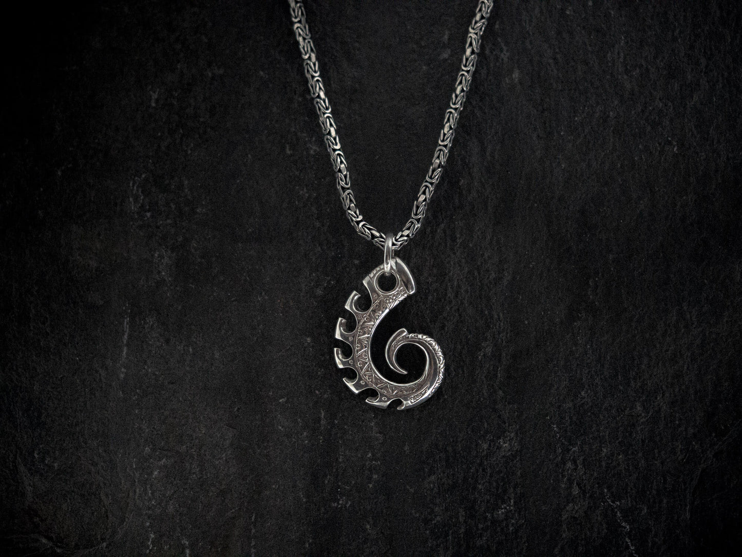 Nautilus Seahorse Guardian Sterling Silver Pendant with Handmade Byzantine Chain