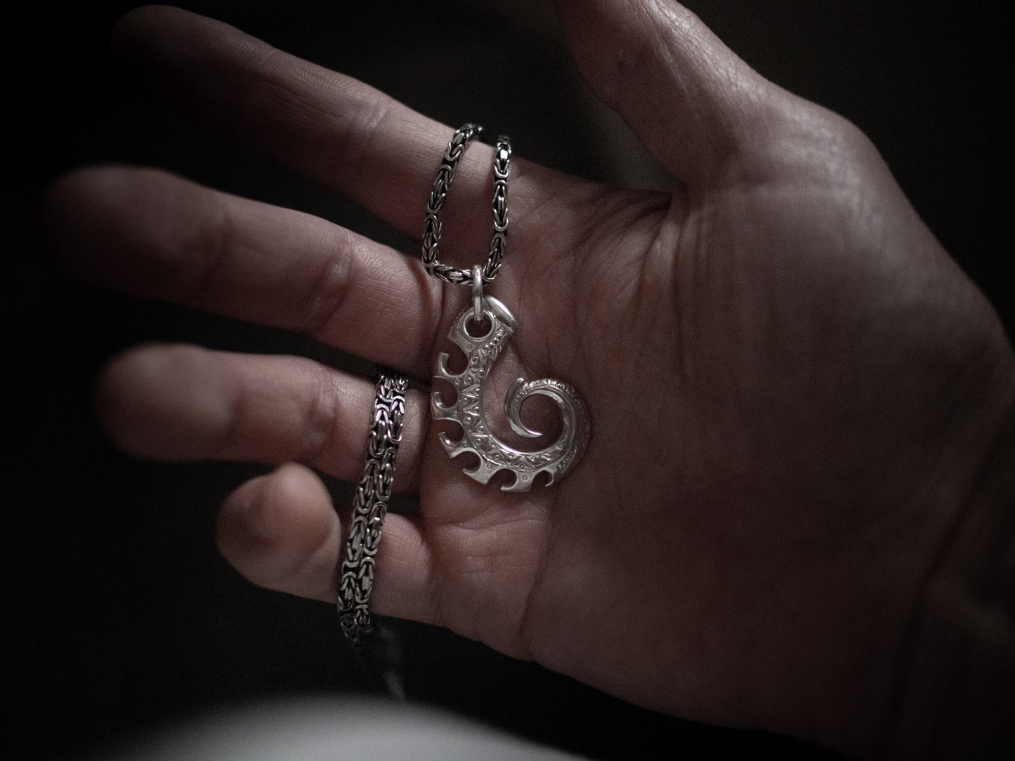 Nautilus Seahorse Guardian Sterling Silver Pendant with Handmade Byzantine Chain