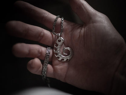 Nautilus Seahorse Guardian Sterling Silver Pendant with Handmade Byzantine Chain