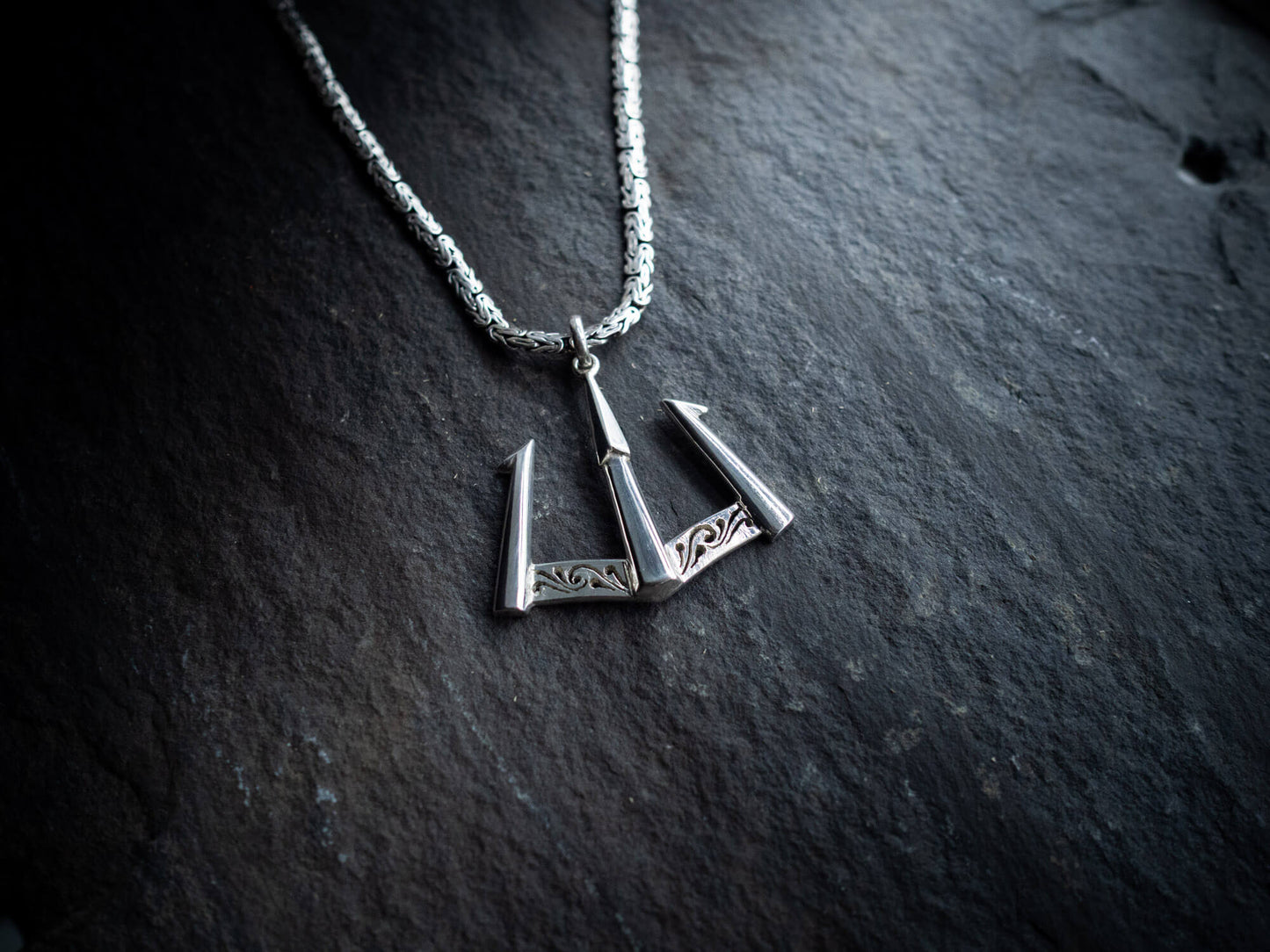 Hand made Poseidon Anchor Guardian Sterling Silver Pendant with Byzantine Chain