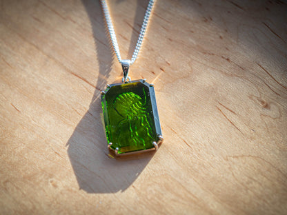Hand-Carved Sea Glass Jellyfish Pendant Necklace in Rhodium-Plated Sterling Silver