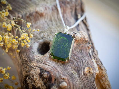 Hand-Carved Sea Glass Jellyfish Pendant Necklace in Rhodium-Plated Sterling Silver