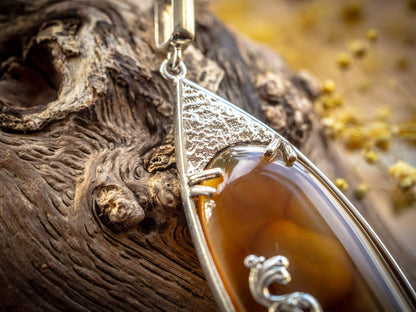 Unique Natural Honey Agate Sterling Silver Pendant Necklace