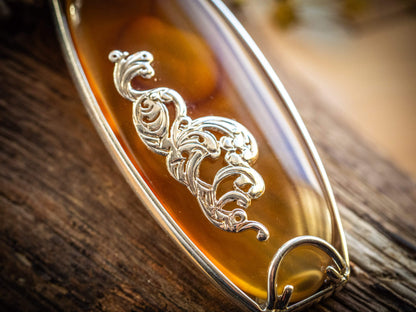 Unique Natural Honey Agate Sterling Silver Pendant Necklace