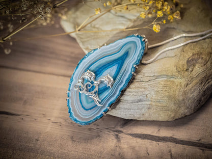 Handcrafted Sterling Silver Blue Agate Slice Necklace