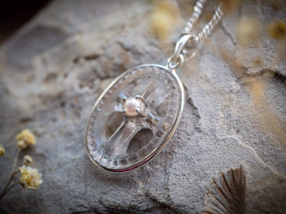 Unique Handcrafted Sterling Silver Natural quartz  & Pearl Cross Pendant – Double-Sided