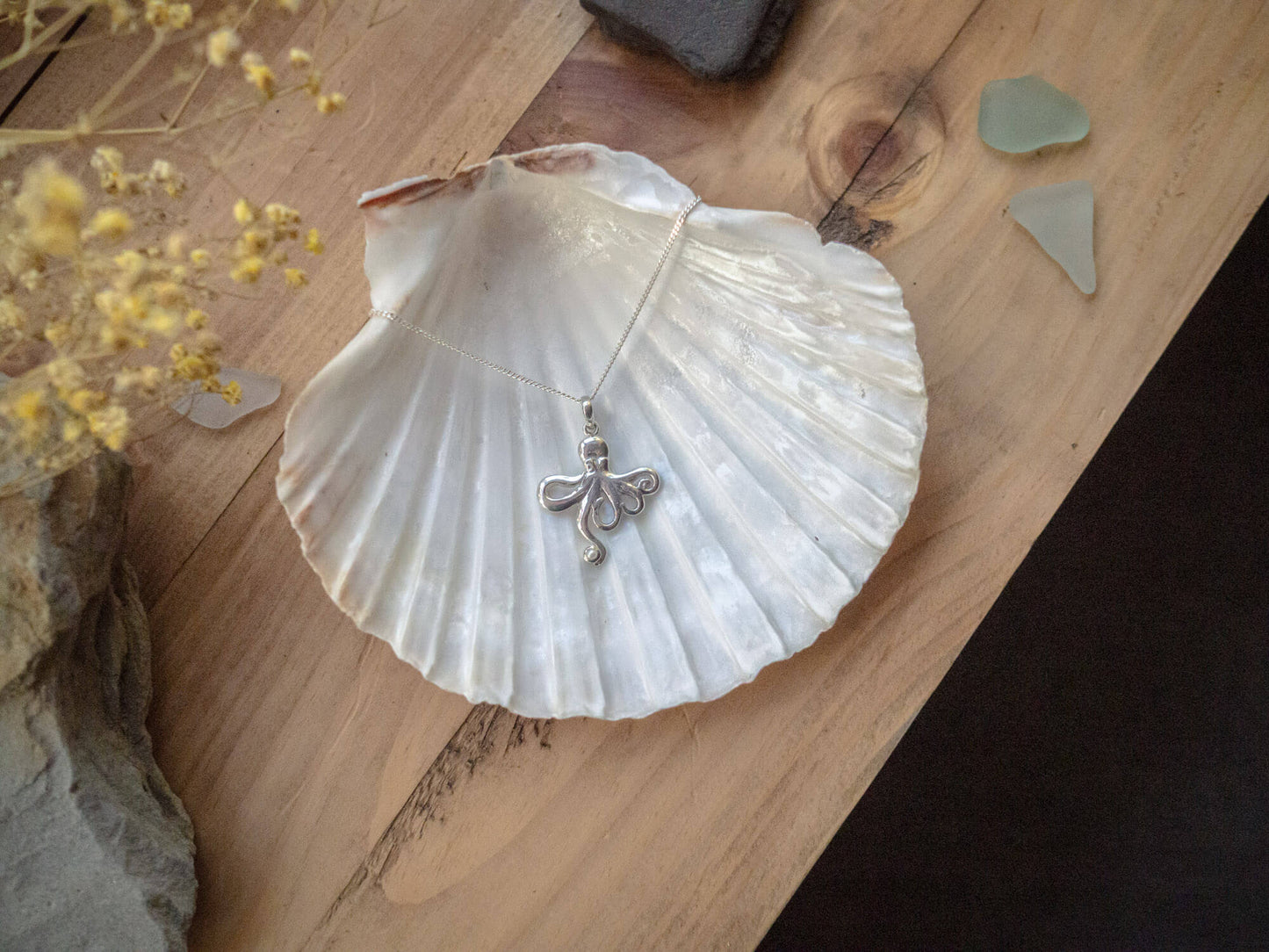 Handcrafted Sterling Silver Mother Octopus Necklace with Pearl