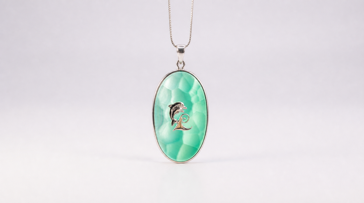 Unique Handcrafted Sterling Silver Green Agate Dolphin Necklace